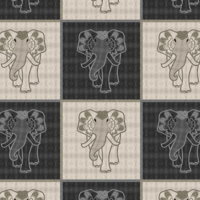 Art elephant chess light-dark is a all-over print of decorated elephants walking proudly and majestic towards you. Main colors: black & silver cloud. Print dimensions: 40cm x 40cm (15.7" x 15.7") *covering two fields of elephants.