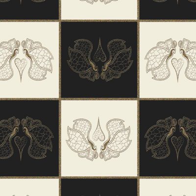 "Art Butterfly Chess" pristine & black is a all-over print of rustic gold glittering butterflies placed inside chess fields. Print dimensions: 40cm x 40cm (15.7" x 15.7")