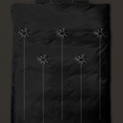 DP (Duvet & pillow) cover example. Majestic_elegant_daisies print design in black color shades for duvet and pillow cover.