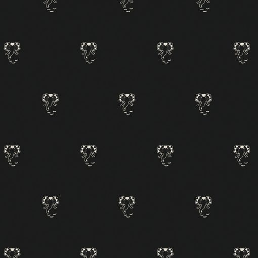 Seamless print repeat of small art nouveau elephants in low-density with solid background. Main color black