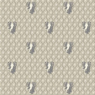 Seamless print repeat of small art nouveau elephants in high-density with geometric art deco droplets background pattern. Main color silver-cloud.