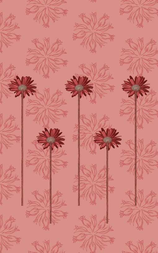Front view of majestic_ joyfully_daisies print for duvet cover in ca (coral almond) color-play.