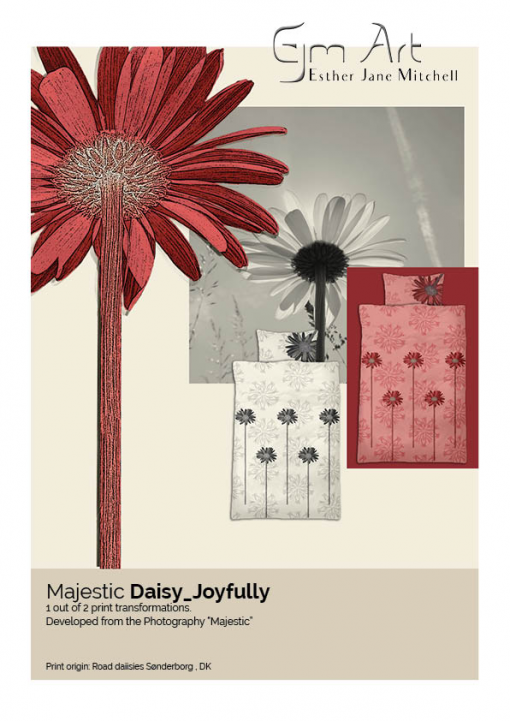 Leaflet appetizer. Majestic_joyfully_daisies print design. MTM duvet and pillow cover. B2B.