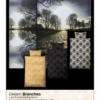 Leaflet appetizer. DP (Duvet & pillow) cover example. "Dream branches" print developed from the photo art "Dream path".