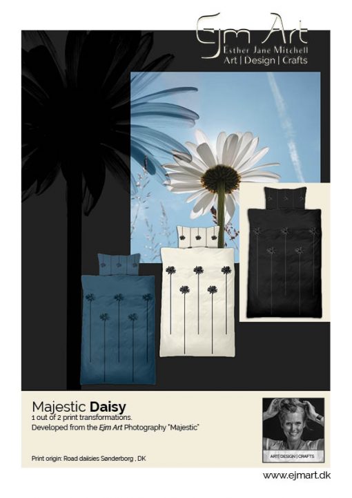 Leaflet appetizer. Majestic_daisy print design. MTM duvet and pillow cover. B2B.