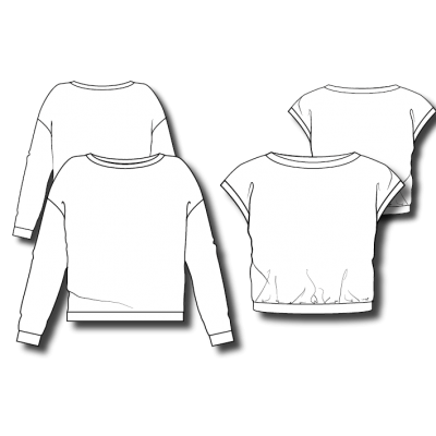 Flat drawings of the downloadable pattern pieces "Ejm Art Blouse & Sweater" for DIY sewing people.