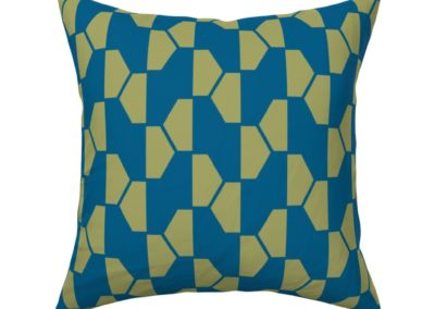 "Geo Ball" throw pillow product. Hexagon pattern in green and blue color play. Inspired from geometry in nature.