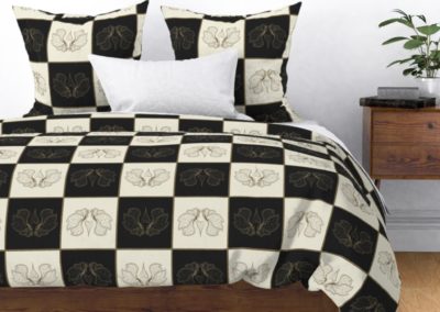Bedding, duvet and pillow cover with art butterfly chess print design in black & pristine (off white) colorplay
