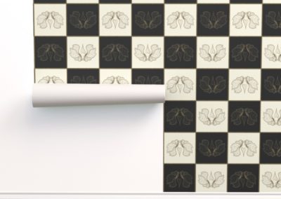 Wallpaper with art butterfly chess print design in black & pristine (off white) colorplay