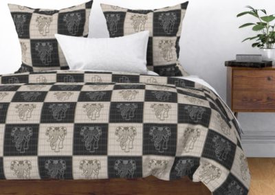 Bedding, duvet and pillow cover with art elephant chess print design in black & pristine (off white) colorplay