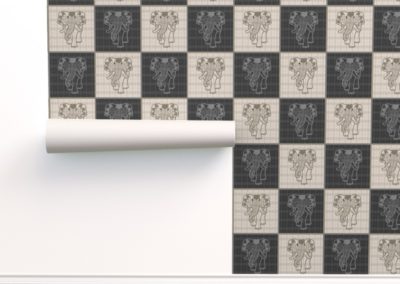 Wallpaper with art elephant chess print design in black & pristine (off white) colorplay