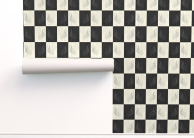 Wallpaper with art swan chess print design in black & pristine (off white) colorplay