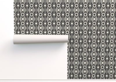 Wallpaper with celtic swan print design in pristine and black color play