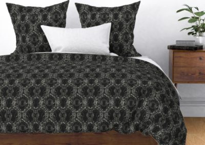 Bedding, duvet and pillow cover in celtic tree symphony print design. main color: black