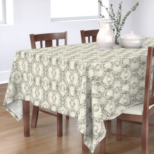 Tablecloth with celtic tree symphony print design in pristine and black color play