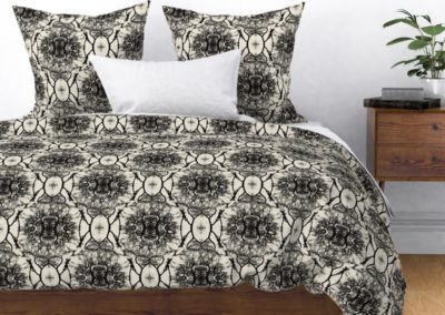Bedding, duvet and pillow cover with dream branches print design in pristine and black color play