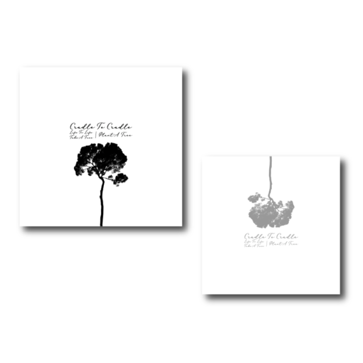 Tree Up poster with "give a tree/ take a tree" text. Size 14"x14" (35cmx35cm)