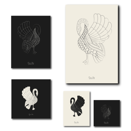 Swan posters. Available with black or pristine background color and in several sizes as shown here from 12x12/ 30cm x 30cm to 24x36/ 61cmx91cm.